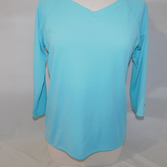 Columbia PFG Omni-Shade Womens M Aqua Blue 1/4 Sleeve Top Shirt - Picture 6 of 10
